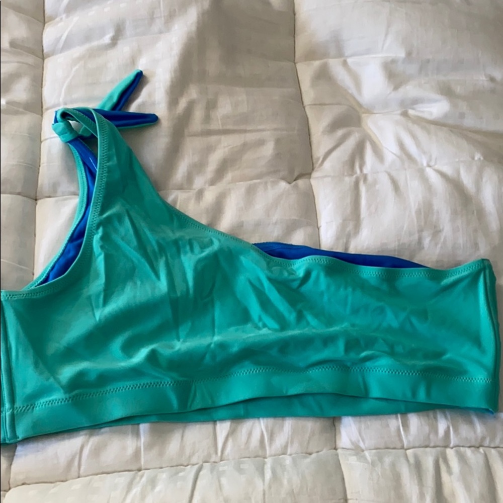 Teal bikini top . One shoulder
